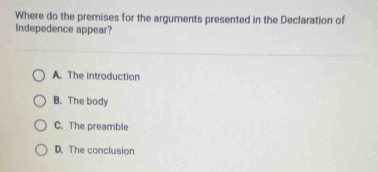 where do the premises for the arguments presented in the declaration of…