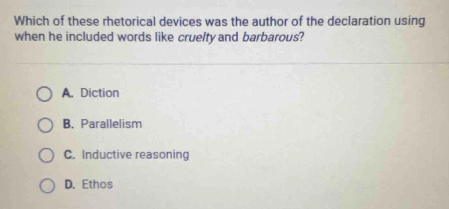 which of these rhetorical devices was the author of the declaration usi…
