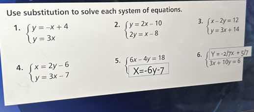 use substitution to solve each system of equations. 1. \\(\\begin{cases…
