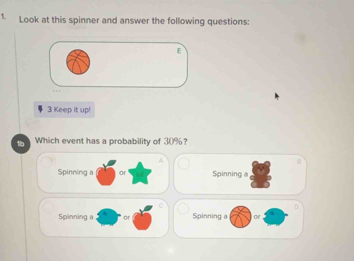 1. look at this spinner and answer the following questions: 1b which ev…