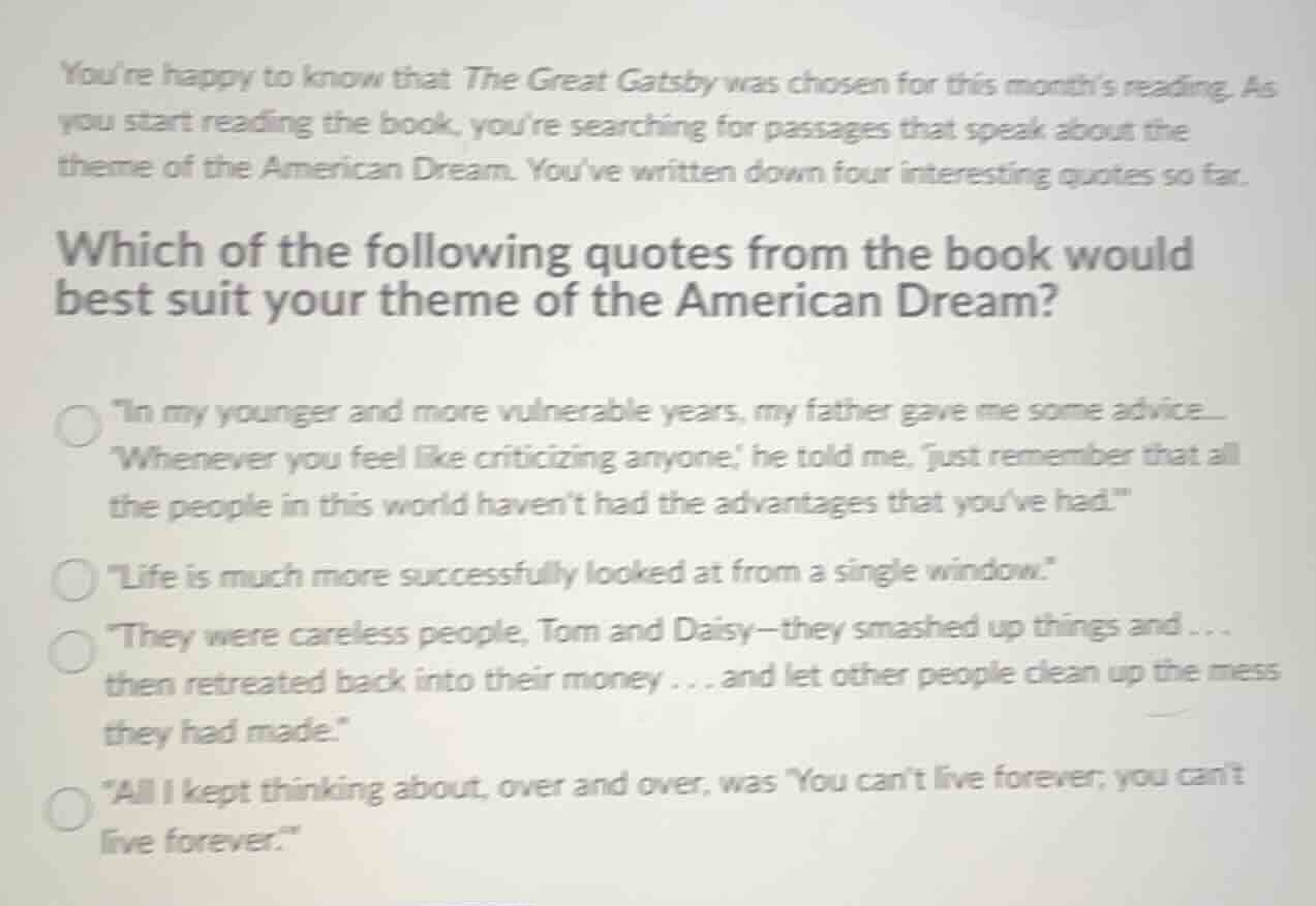 you’re happy to know that the great gatsby was chosen for this month’s …