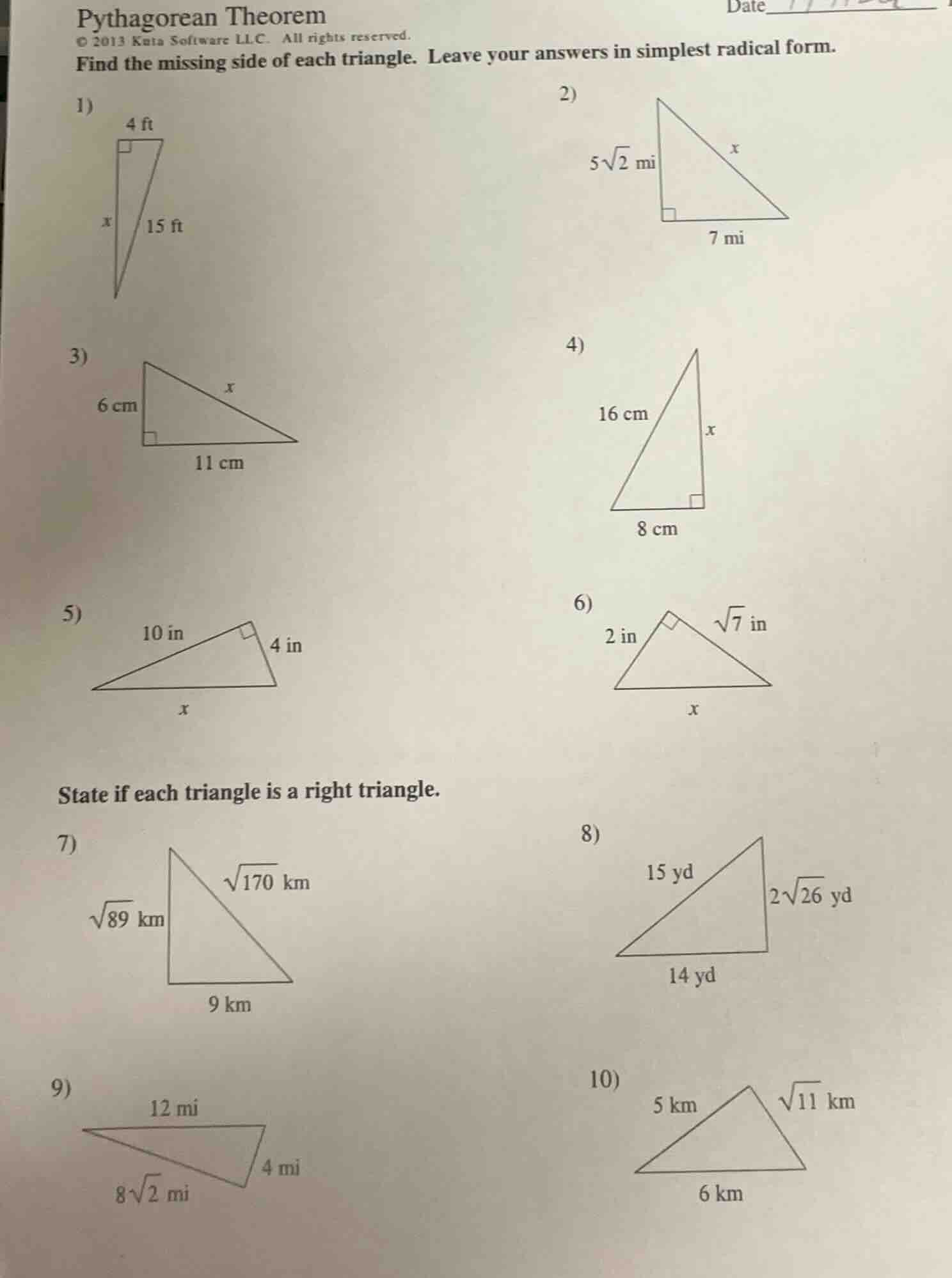 pythagorean theorem © 2013 kuta software llc. all rights reserved. find…
