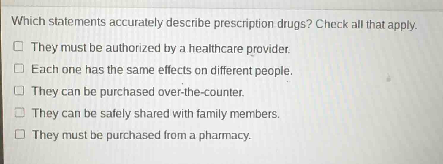 which statements accurately describe prescription drugs? check all that…