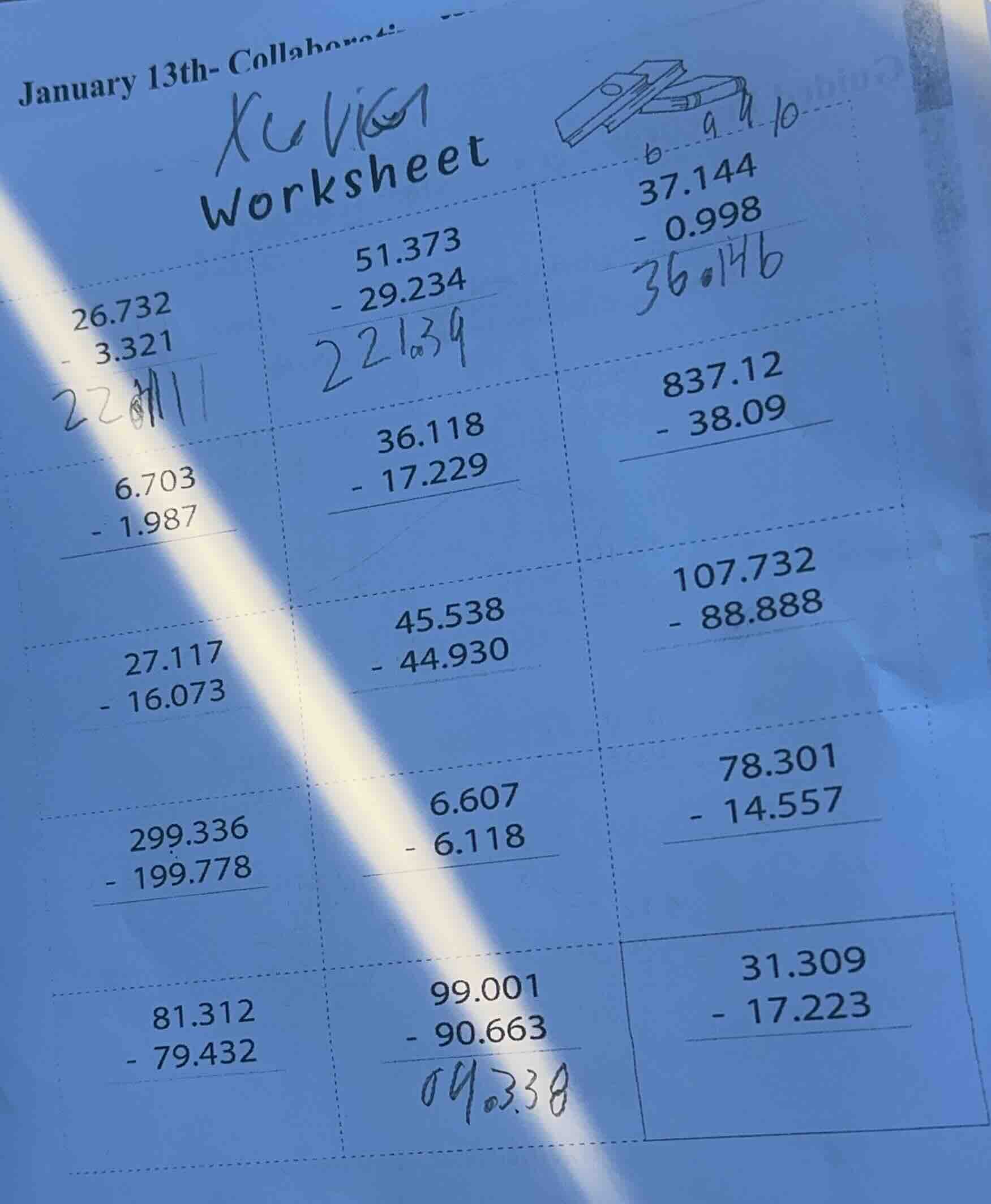 january 13th- collabora worksheet 26.732 - 3.321 51.373 - 29.234 37.144…