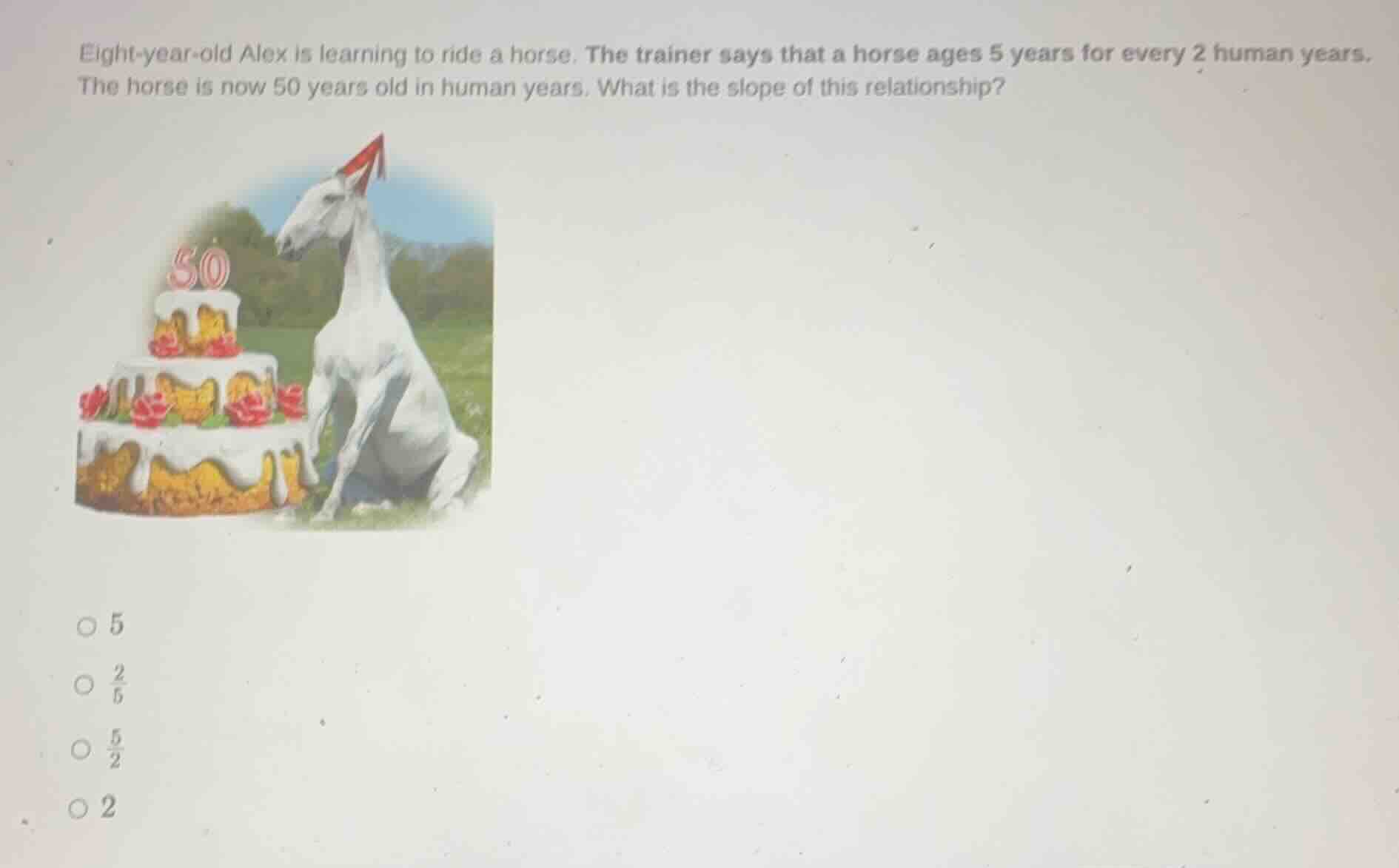 eight-year-old alex is learning to ride a horse. the trainer says that …