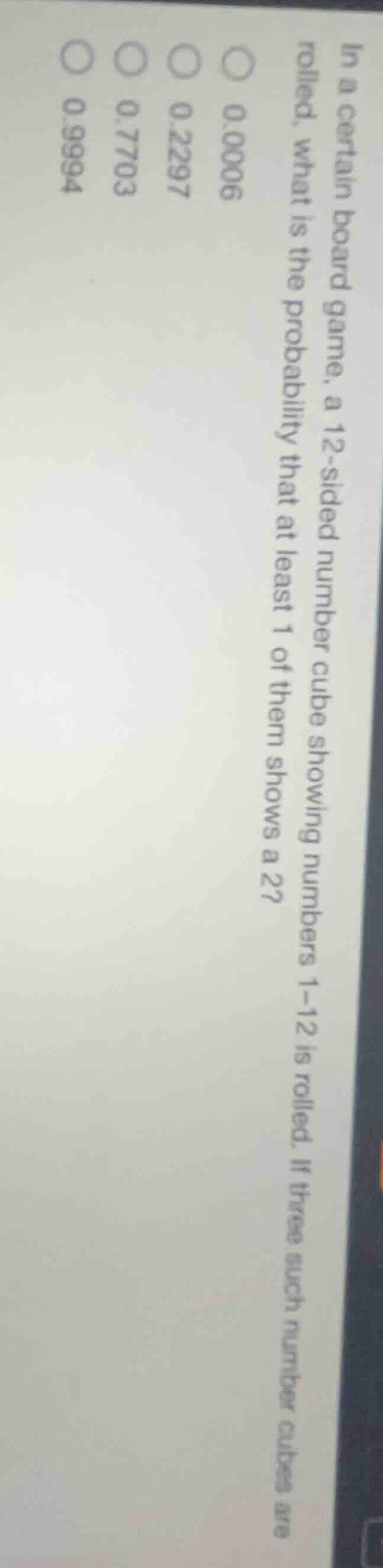 in a certain board game, a 12 - sided number cube showing numbers 1 - 1…