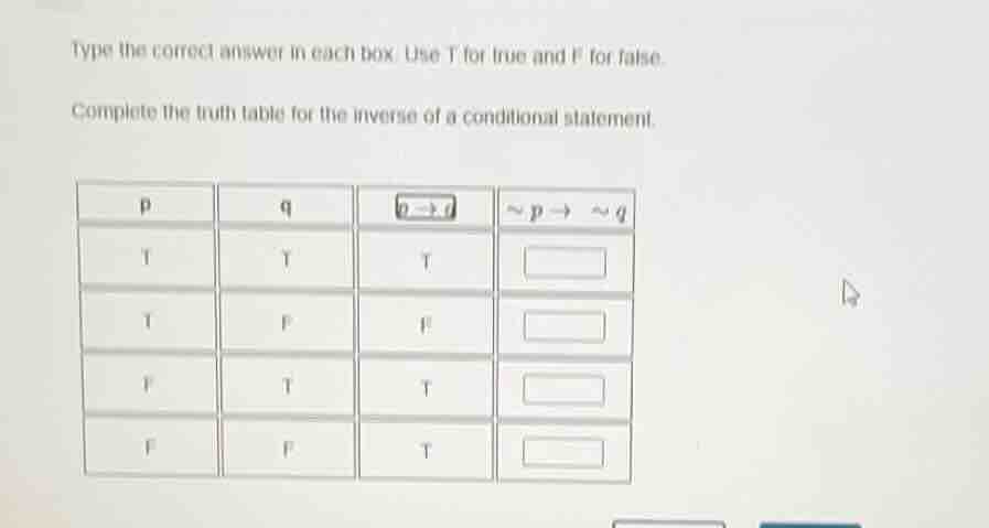 type the correct answer in each box. use t for true and f for false. co…