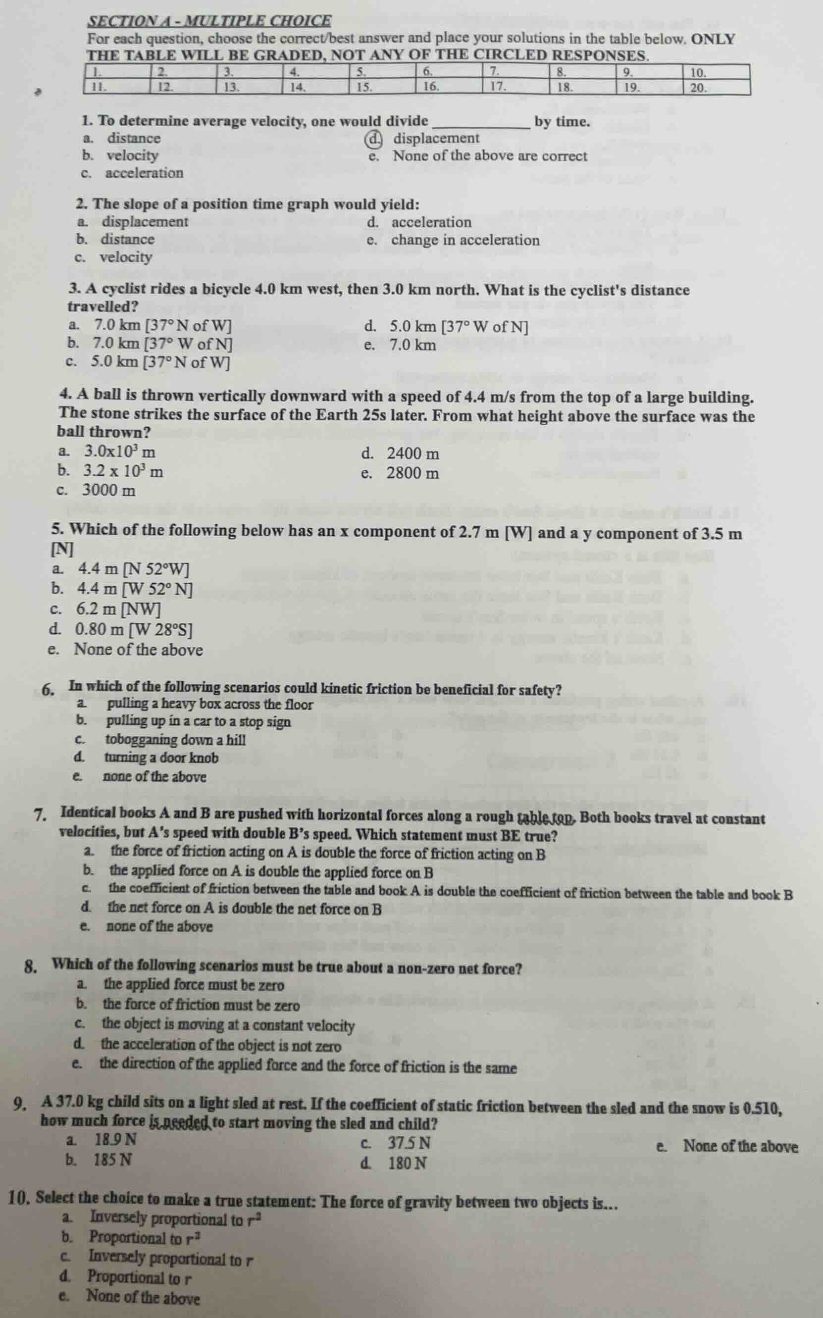 section a - multiple choice for each question, choose the correct/best …