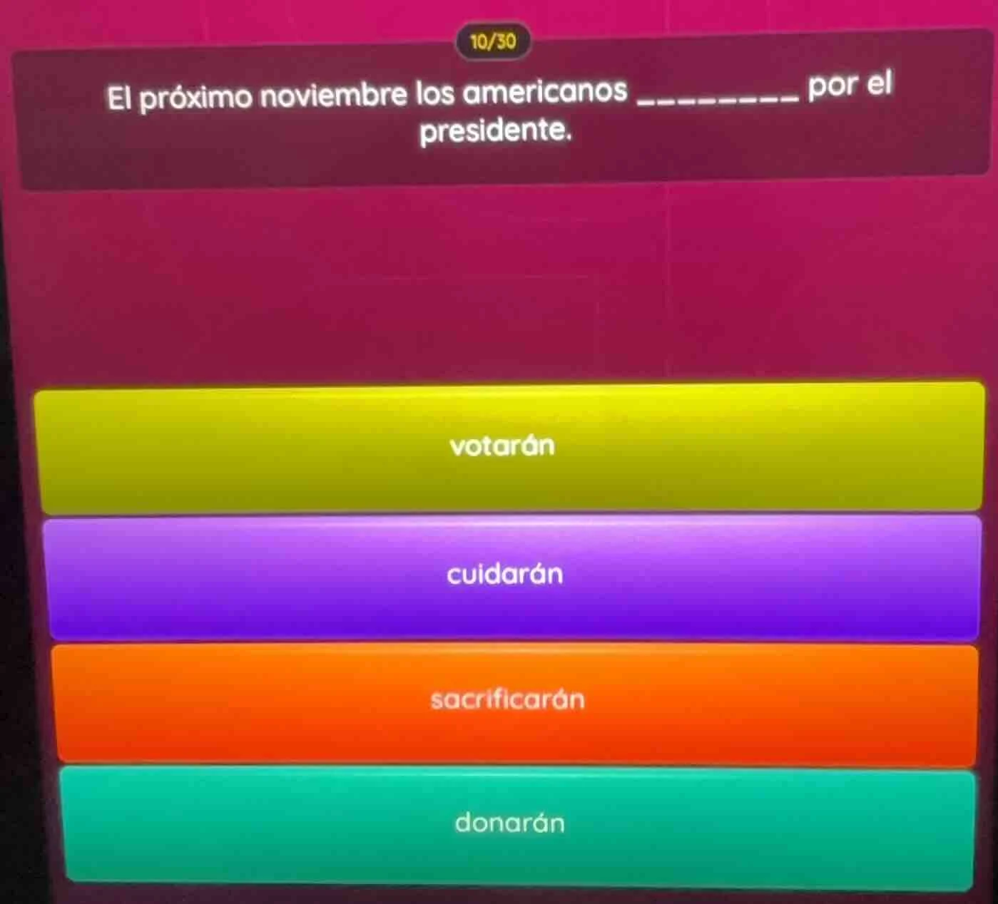 el próximo noviembre los americanos ________ por el presidente. votarán…