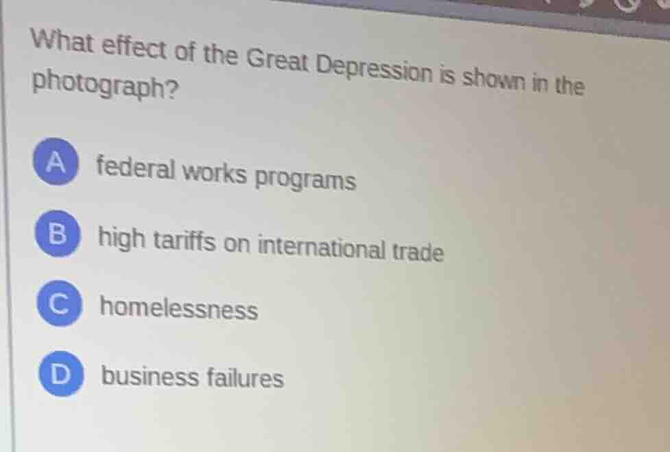 what effect of the great depression is shown in the photograph? a feder…