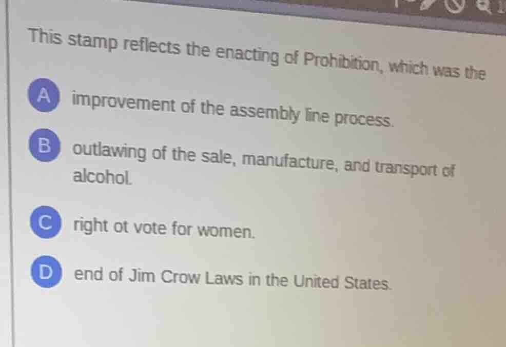 this stamp reflects the enacting of prohibition, which was the a improv…