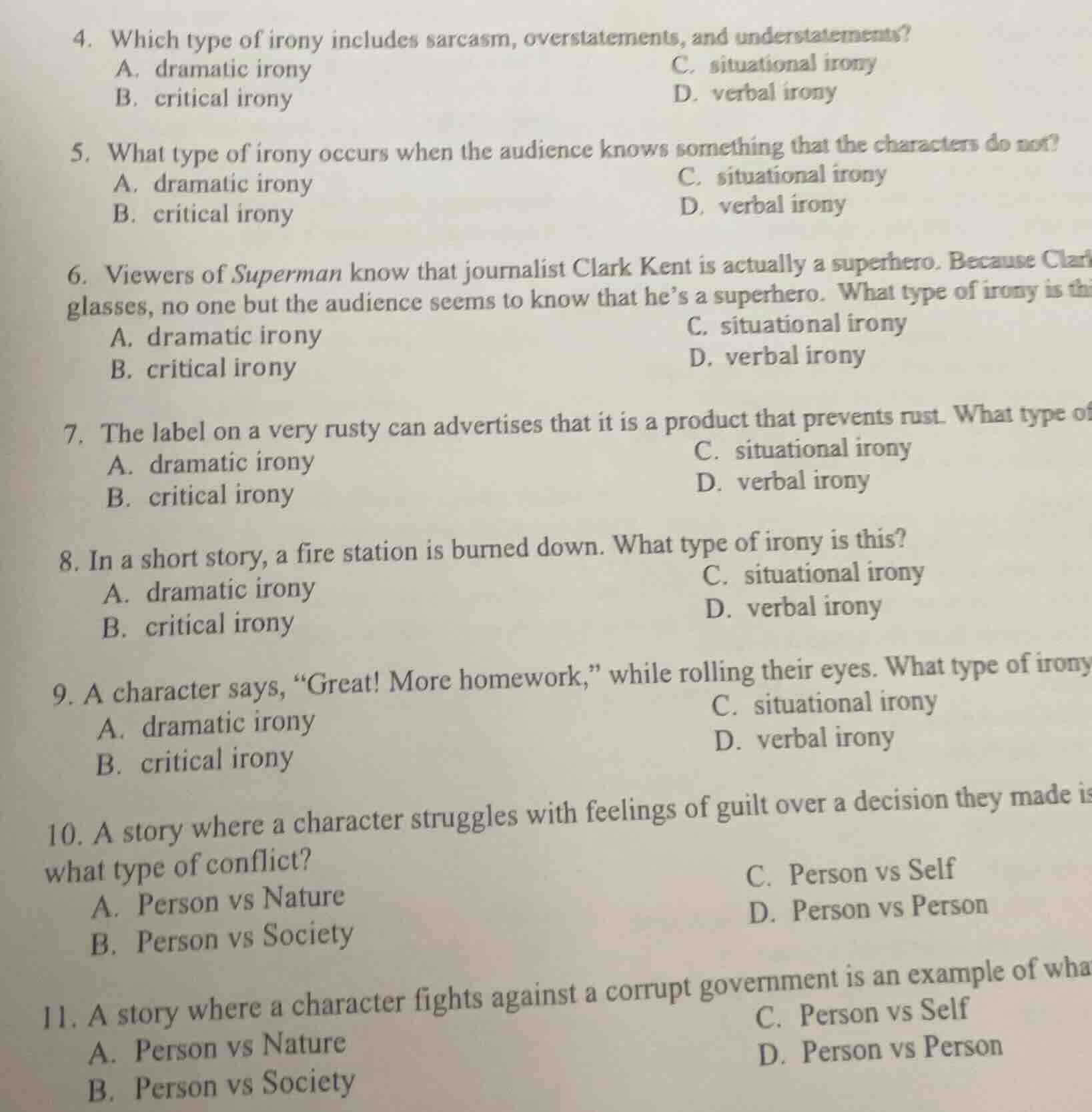 4. which type of irony includes sarcasm, overstatements, and understate…