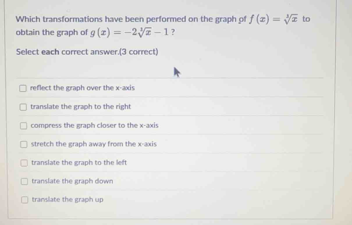 which transformations have been performed on the graph of $f(x)=sqrt3{x…