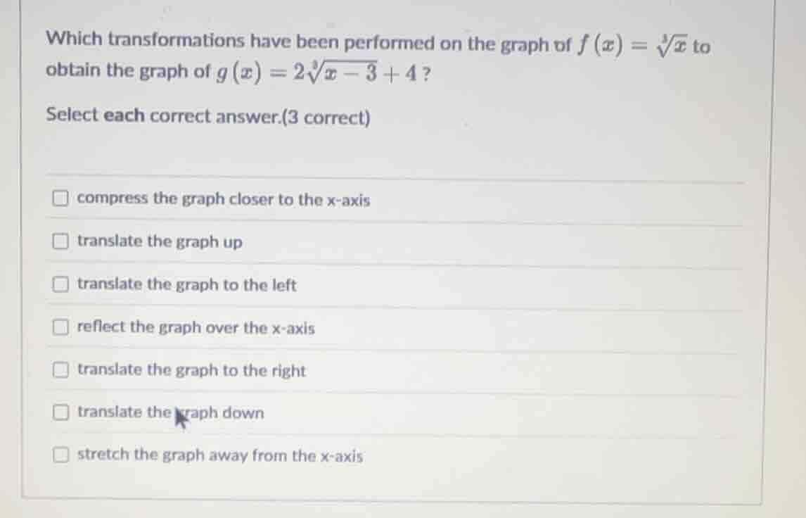which transformations have been performed on the graph of $f(x) = \\sqr…