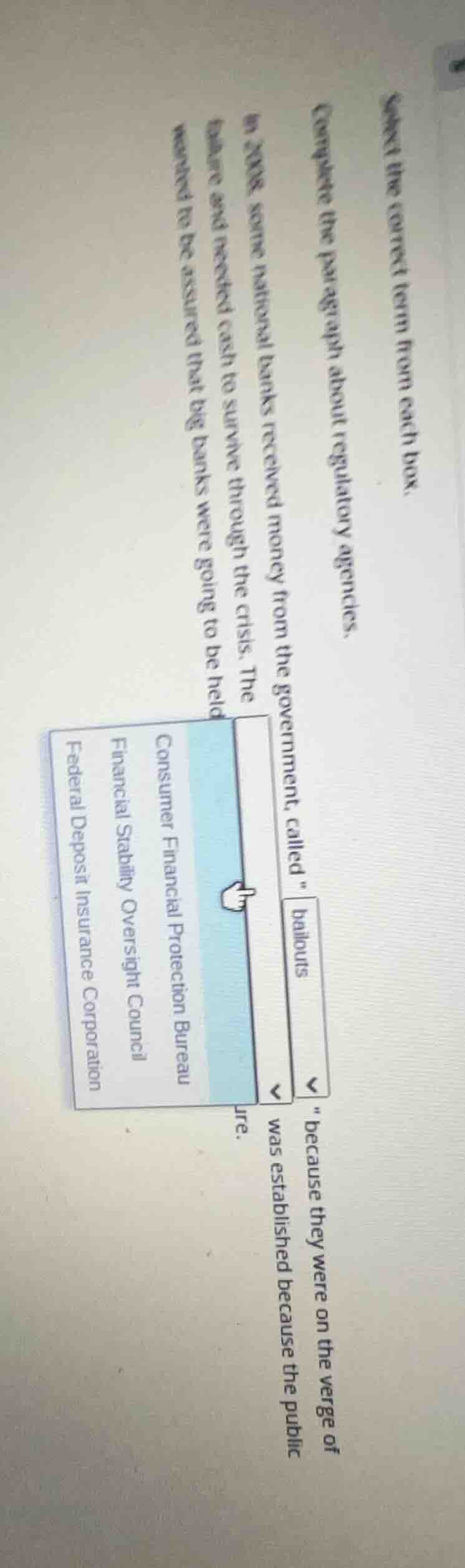 select the correct term from each box. complete the paragraph about reg…