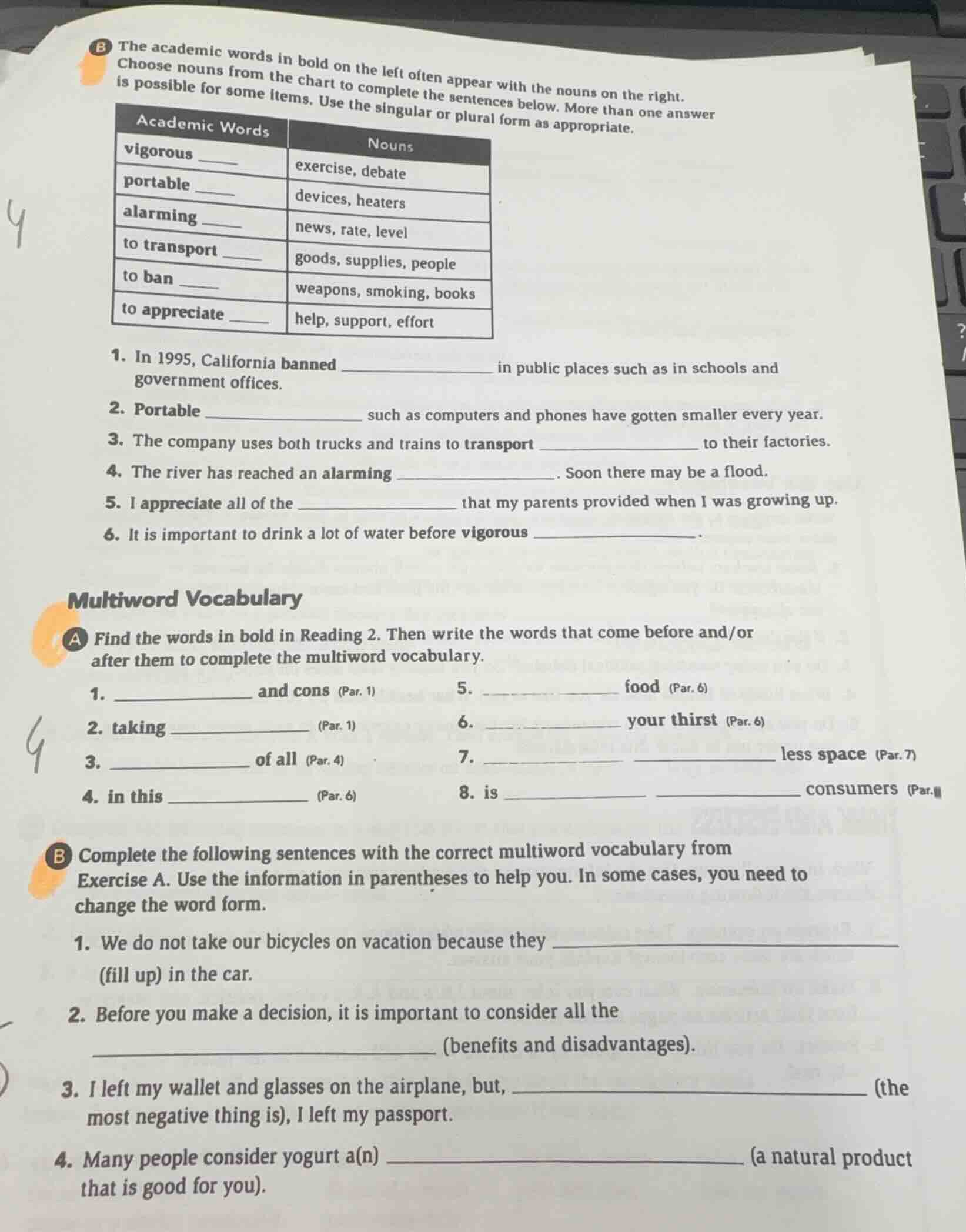 b the academic words in bold on the left often appear with the nouns on…