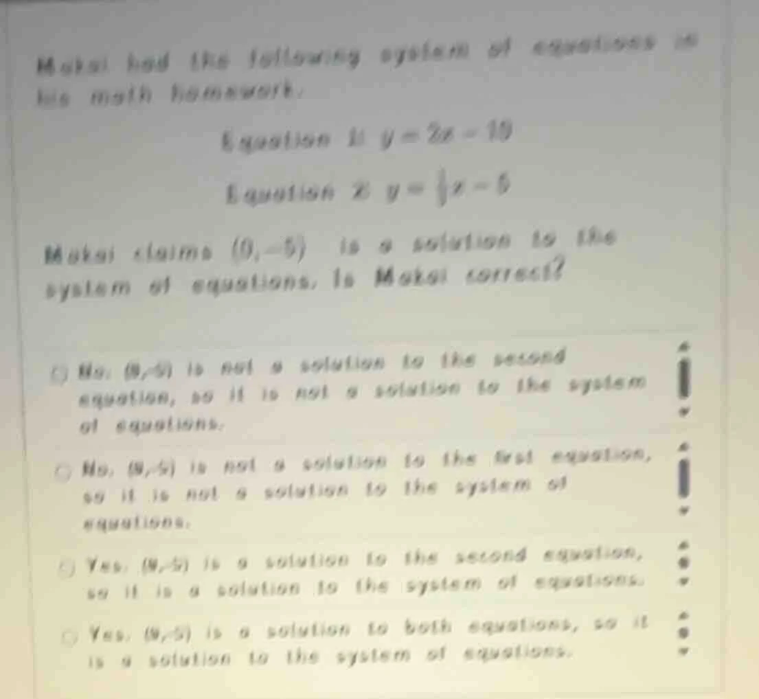makai had the following system of equations in his math homework: equat…