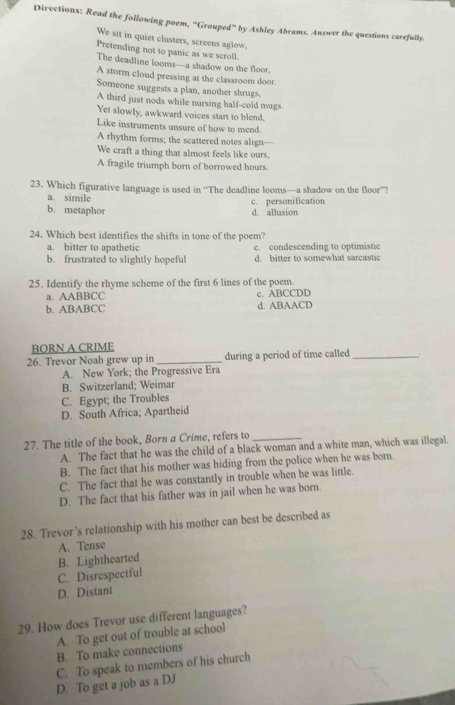 directions: read the following poem, \grouped\ by ashley abrams. answer…