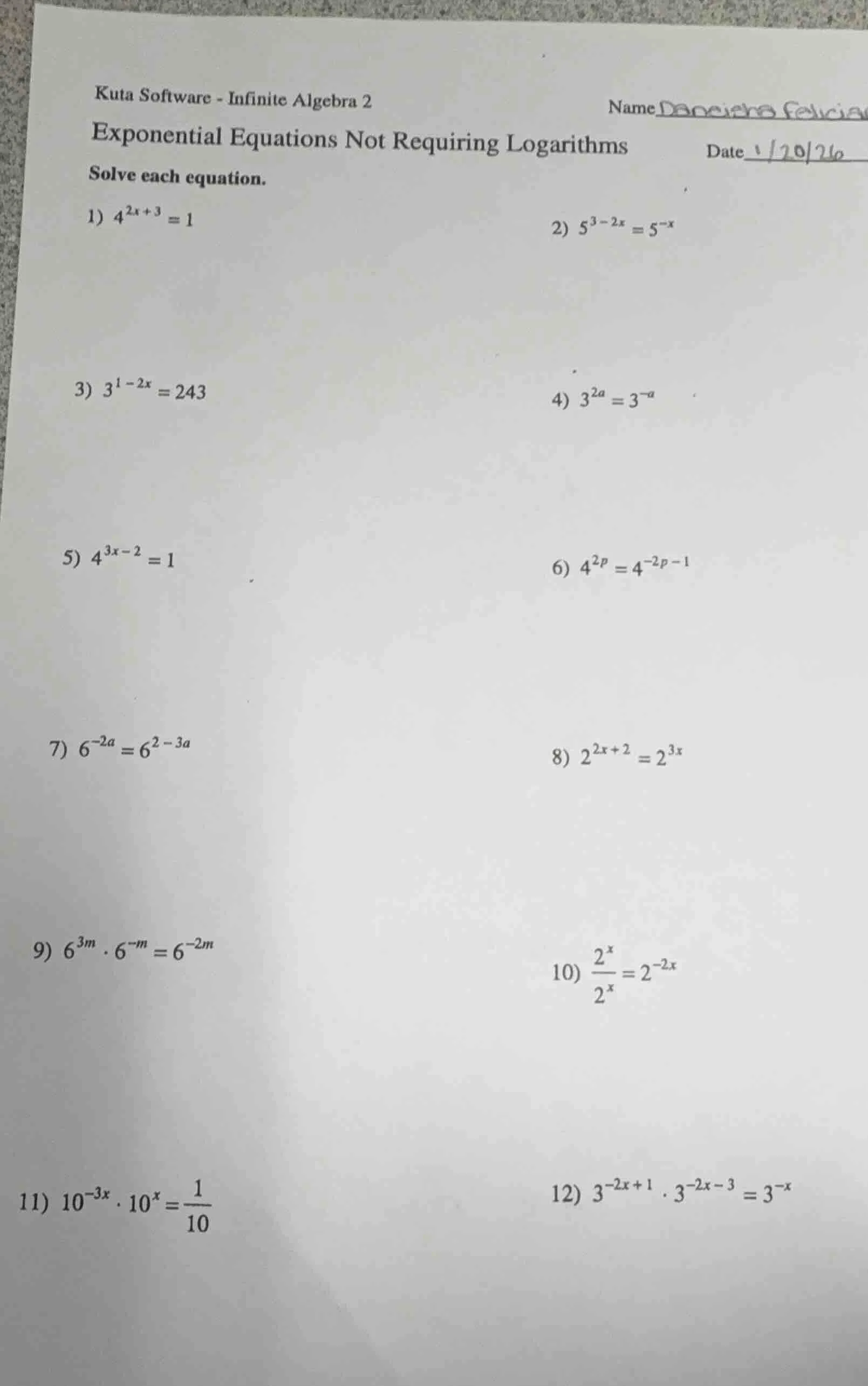 kuta software - infinite algebra 2 exponential equations not requiring …