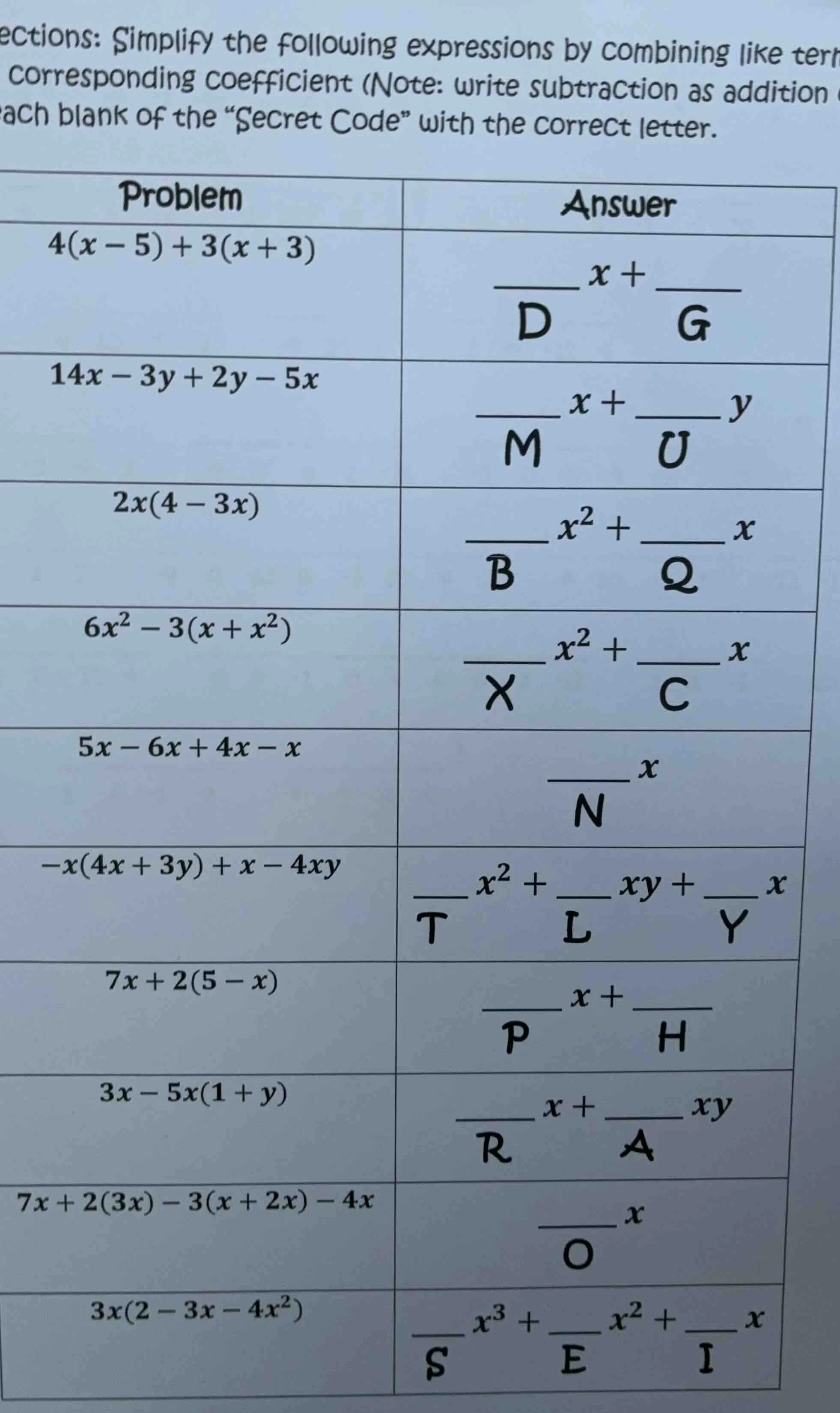 ections: simplify the following expressions by combining like terr corr…