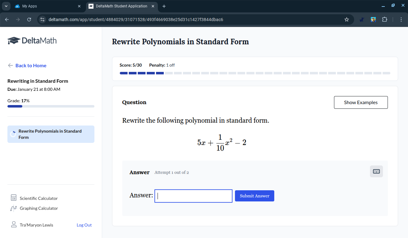 rewrite polynomials in standard form score: 5/30 penalty: 1 off questio…