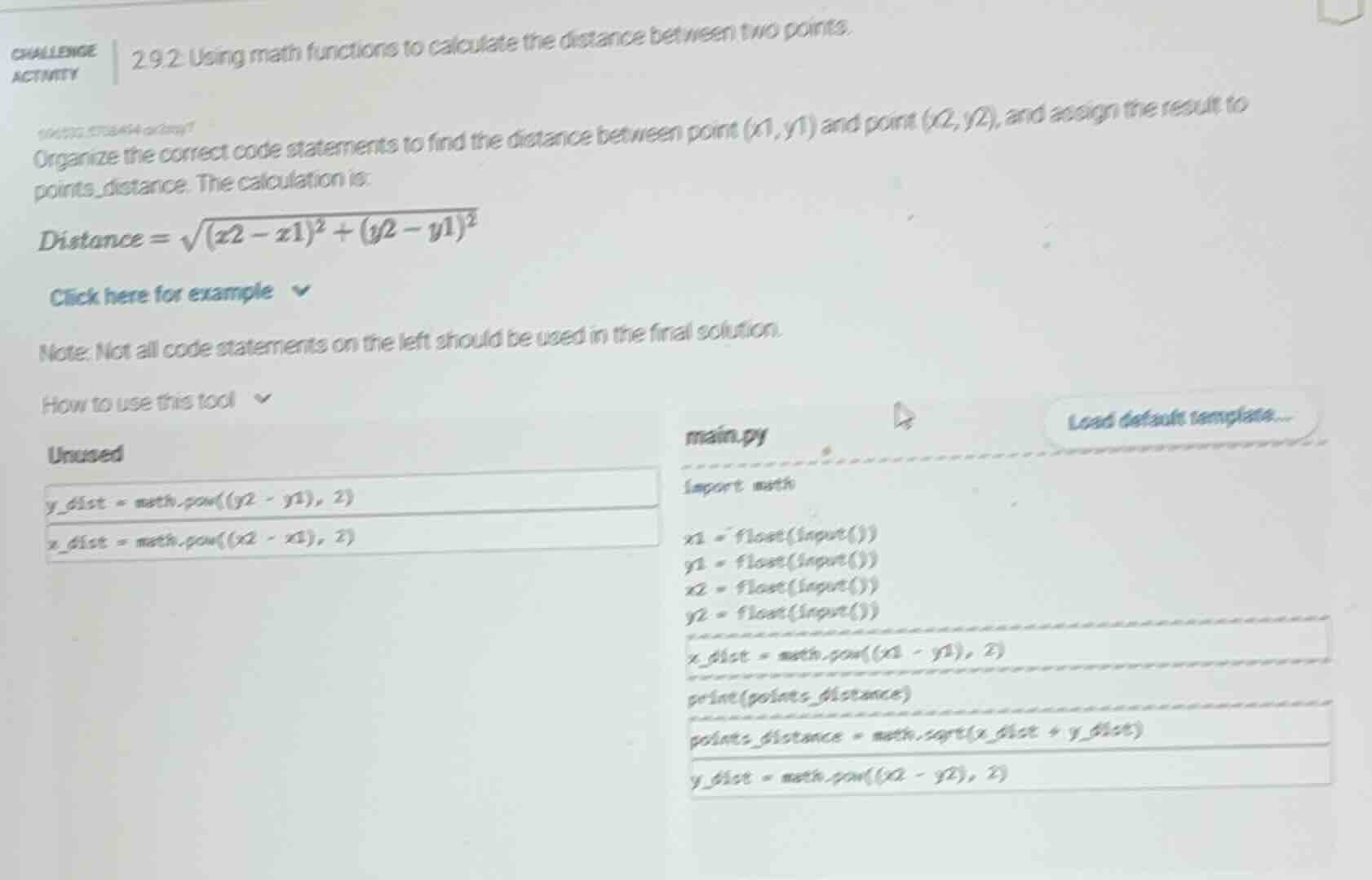 challenge activity 2.9.2: using math functions to calculate the distanc…