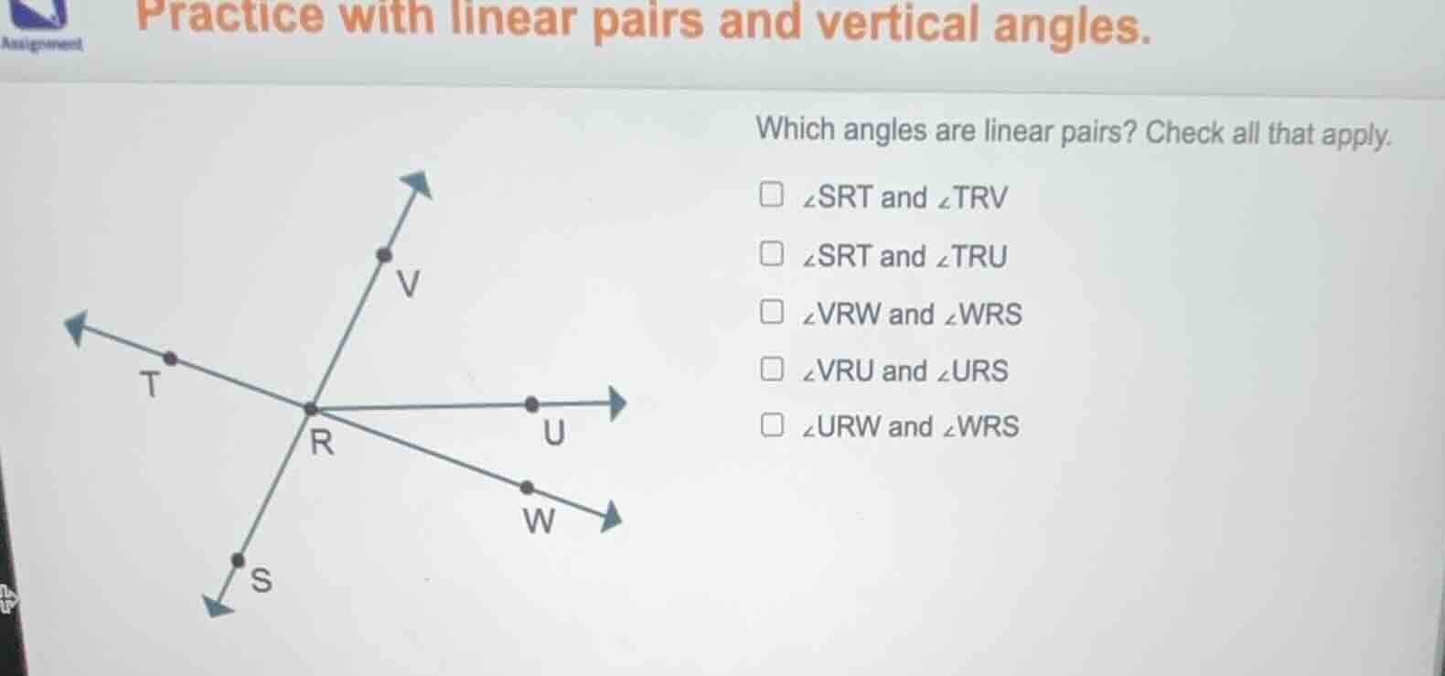 practice with linear pairs and vertical angles. which angles are linear…