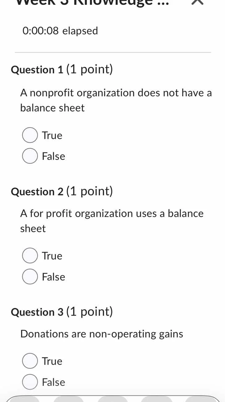 0:00:08 elapsed question 1 (1 point) a nonprofit organization does not …