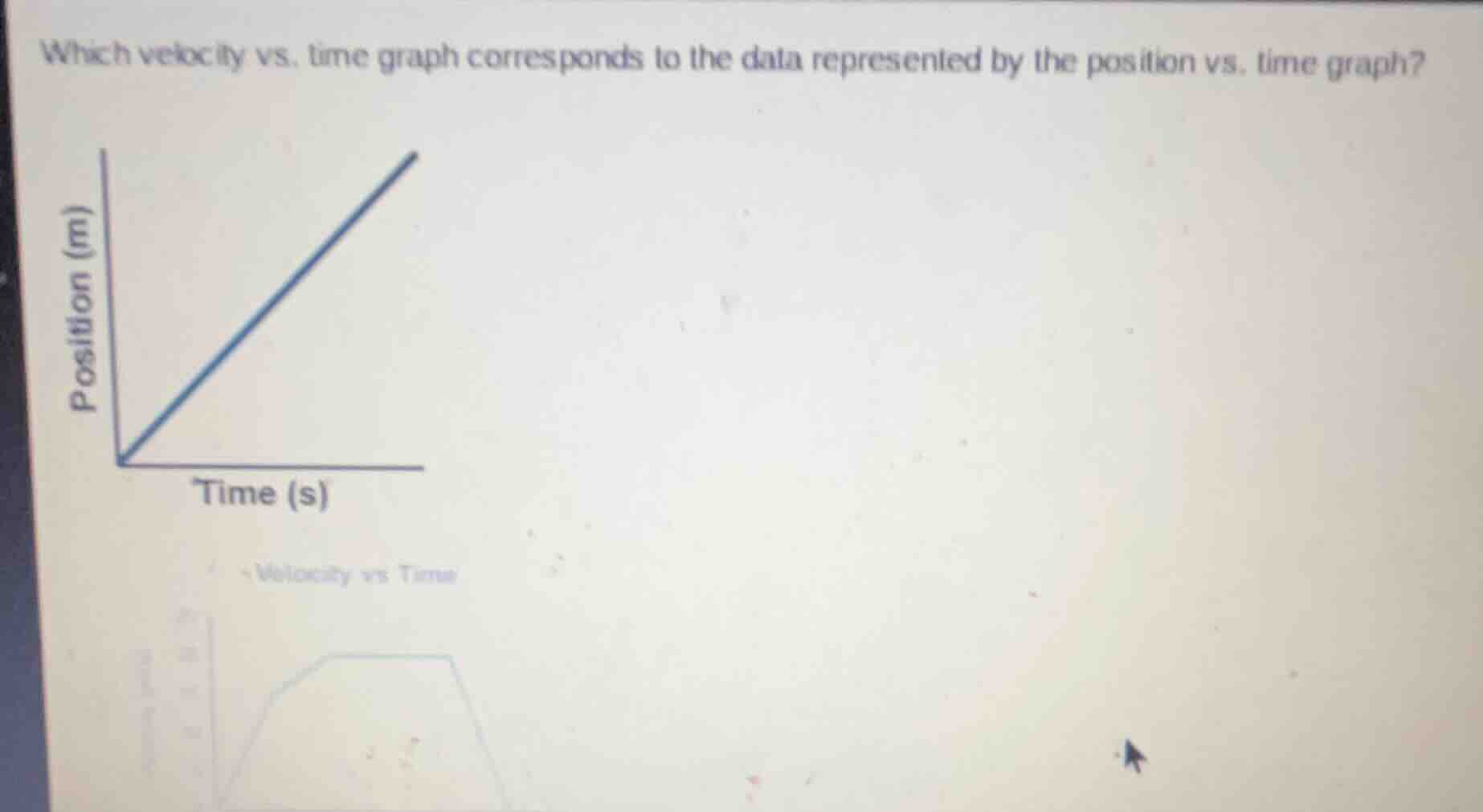 which velocity vs. time graph corresponds to the data represented by th…