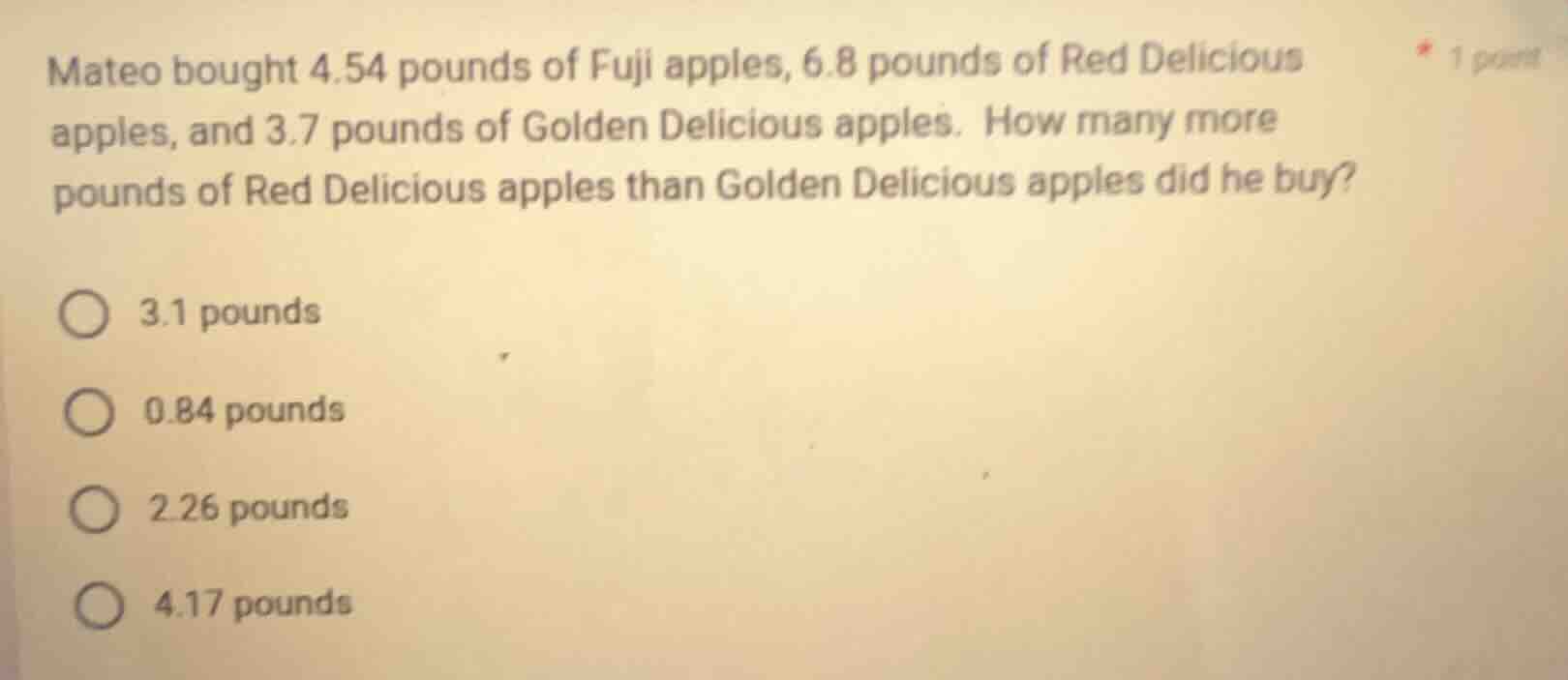 mateo bought 4.54 pounds of fuji apples, 6.8 pounds of red delicious ap…