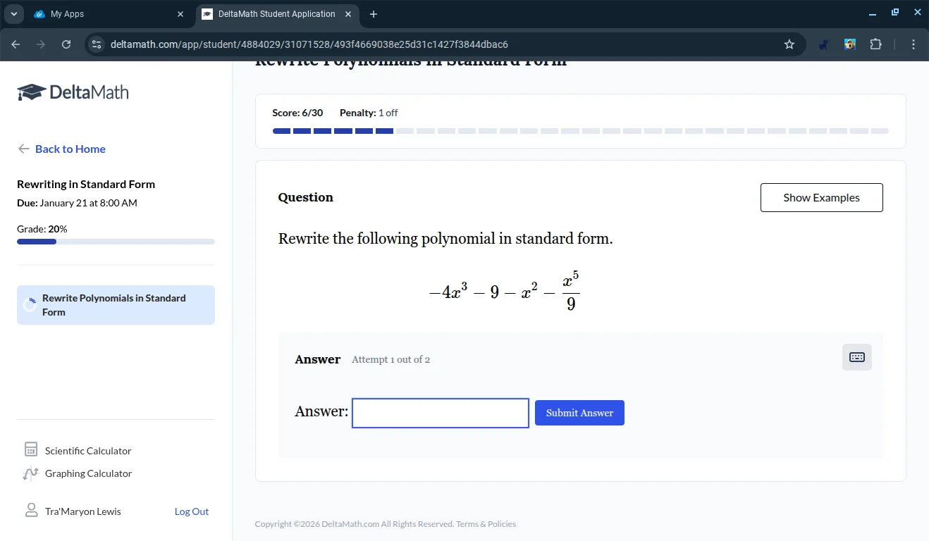 rewrite the following polynomial in standard form. $-4x^{3} - 9 - x^{2}…