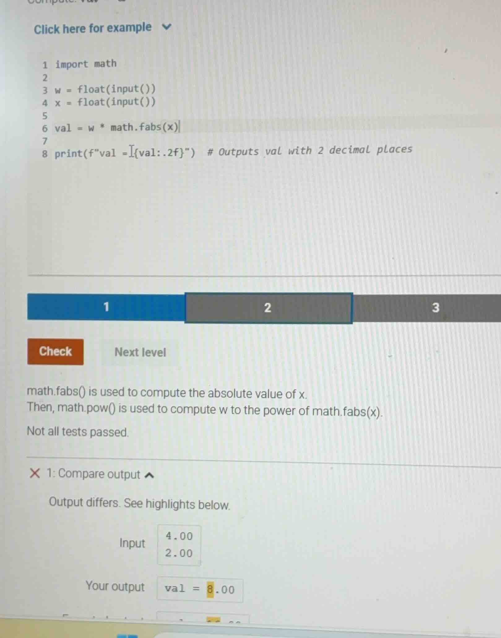 click here for example 1 import math 2 3 w = float(input()) 4 x = float…