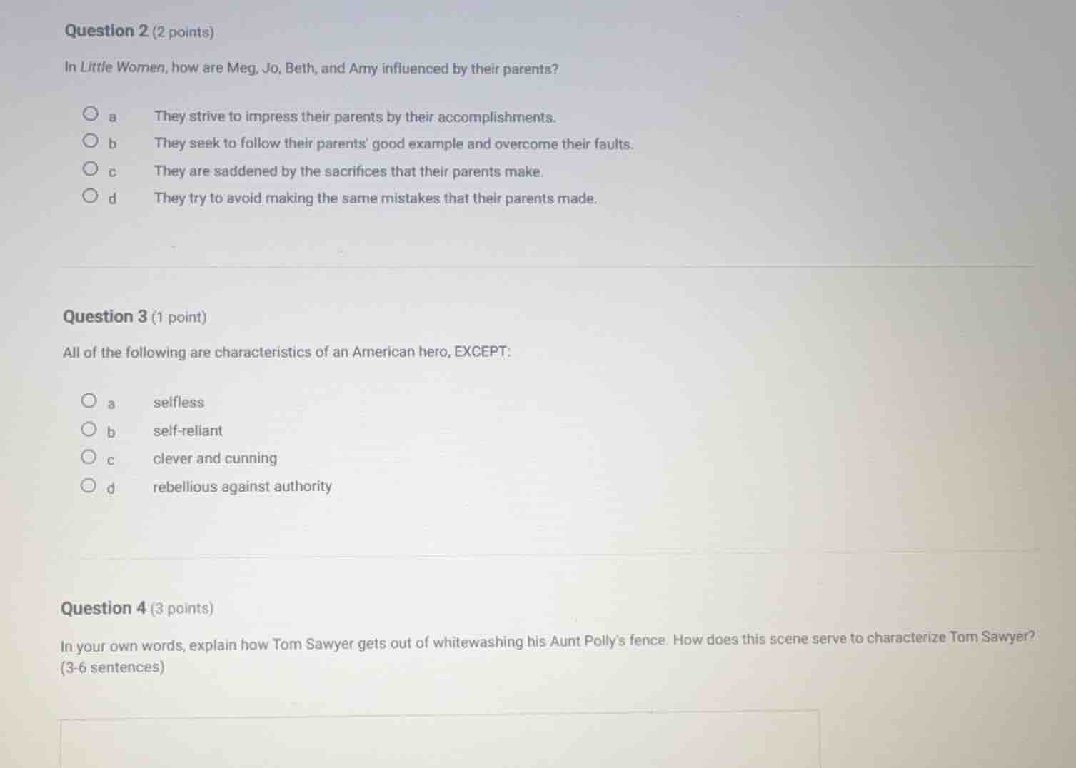 question 2 (2 points) in little women, how are meg, jo, beth, and amy i…