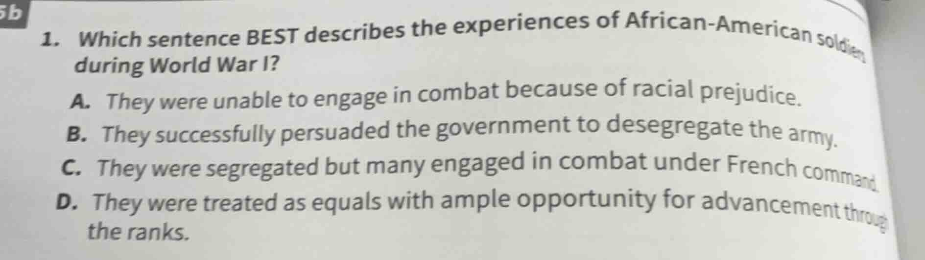1. which sentence best describes the experiences of african - american …