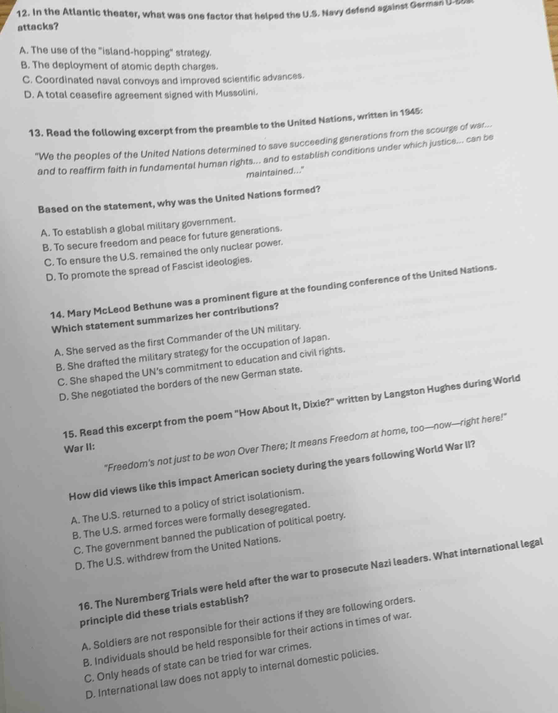12. in the atlantic theater, what was one factor that helped the u.s. n…