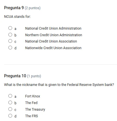 pregunta 9 (2 puntos) ncua stands for: a national credit union administ…