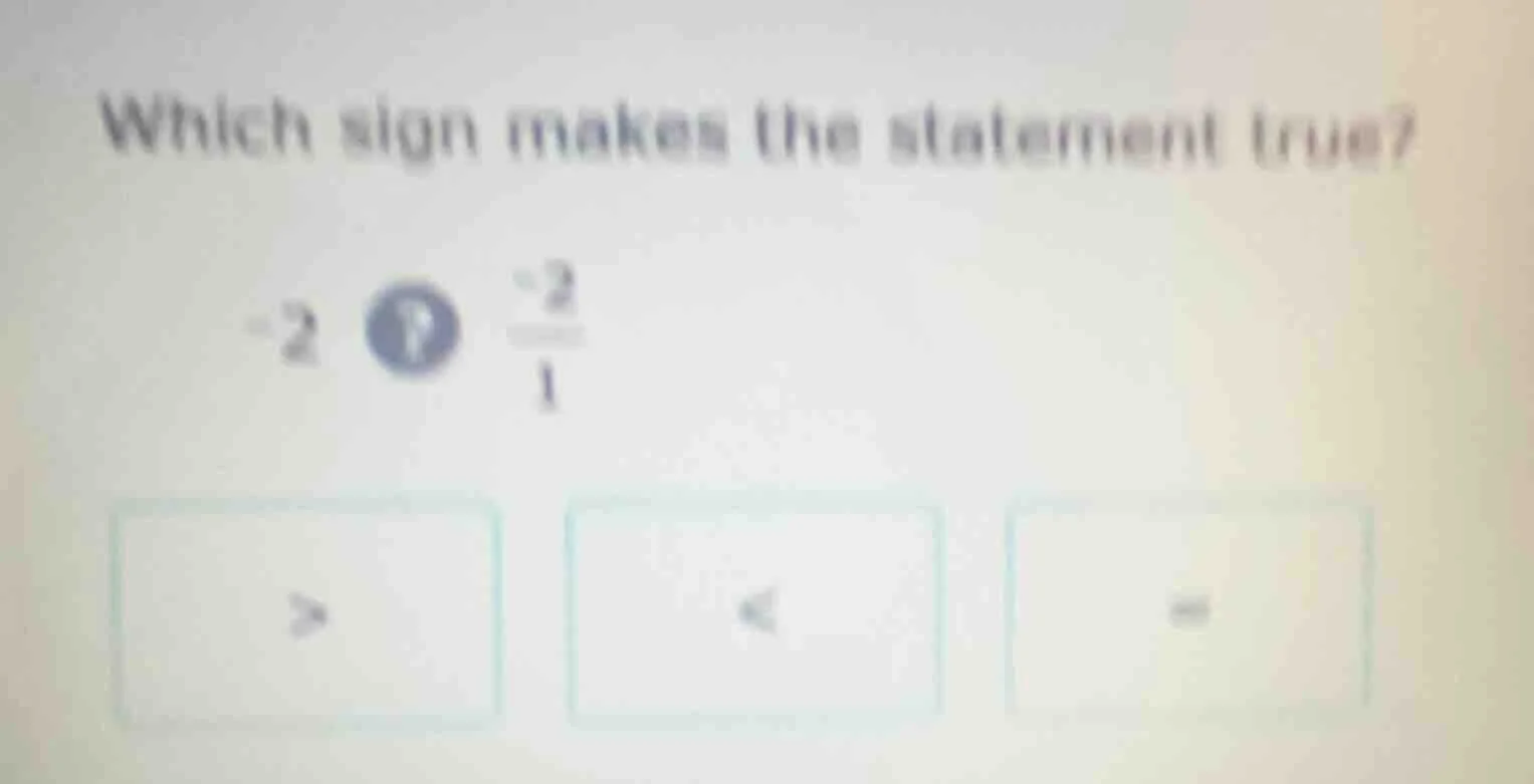which sign makes the statement true? -2? \\(\\frac{-2}{1}\\) > < =