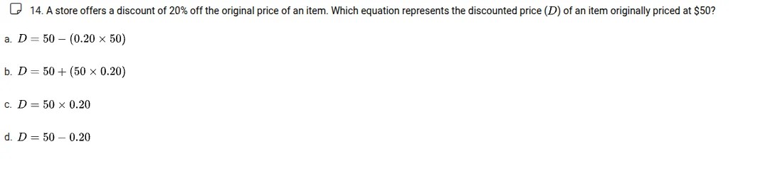 14. a store offers a discount of 20% off the original price of an item.…