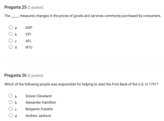 pregunta 25 (2 puntos) the ____ measures changes in the prices of goods…