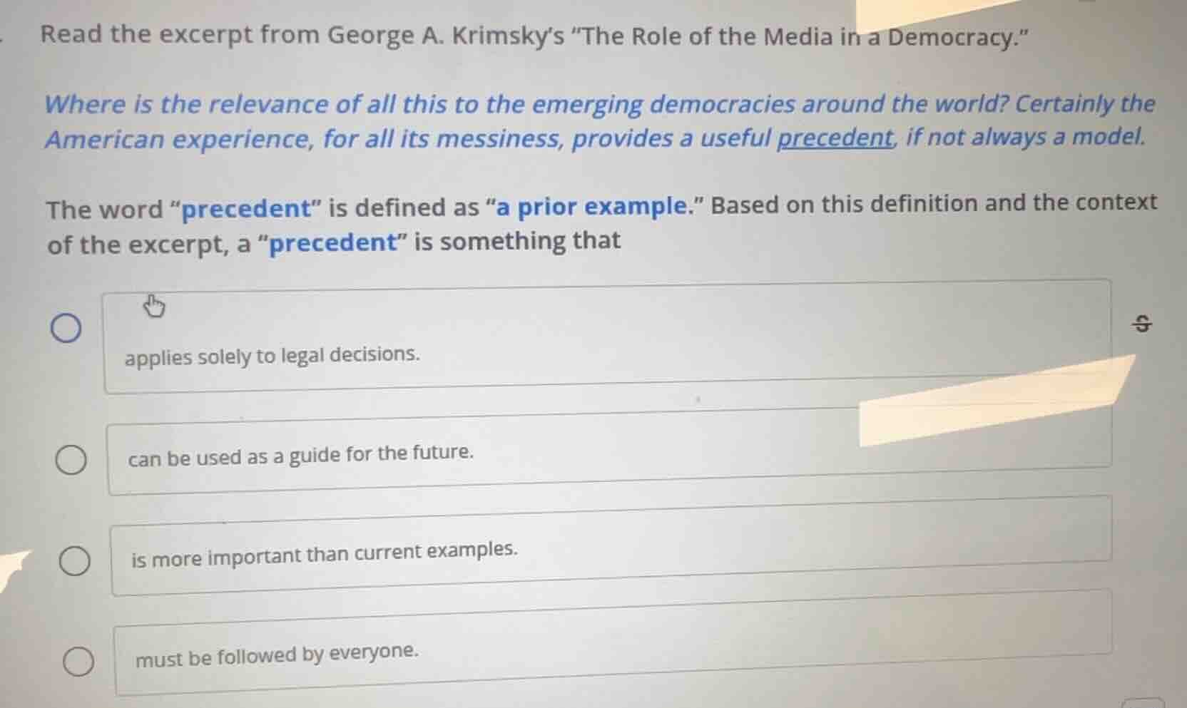 read the excerpt from george a. krimsky’s “the role of the media in a d…