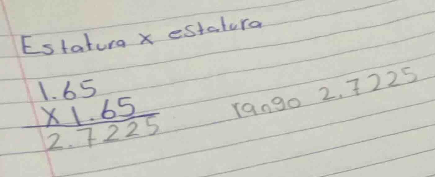estatura × estatura 1.65 ×1.65 2.7225 r9090 2.7225