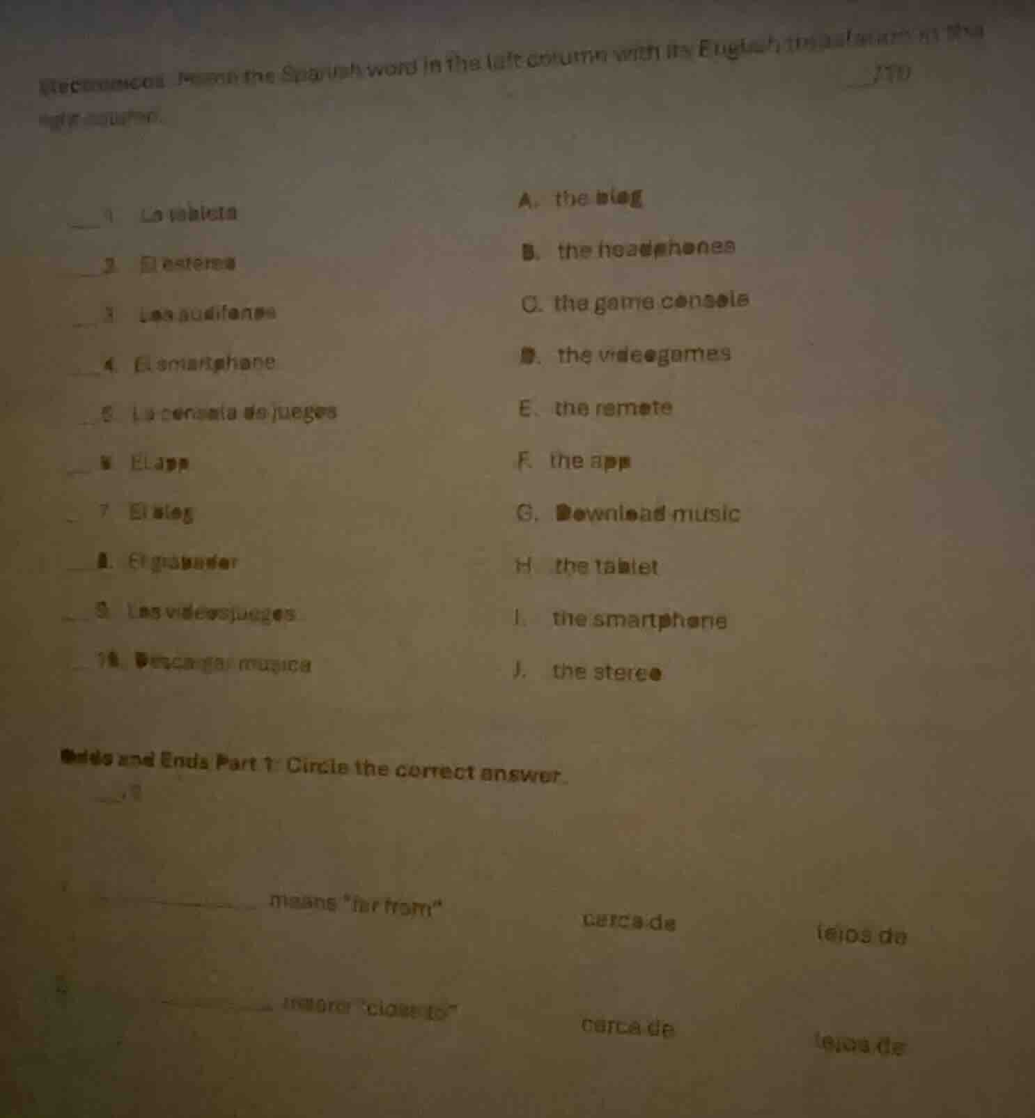 weconnect: match the spanish word in the left column with its english e…