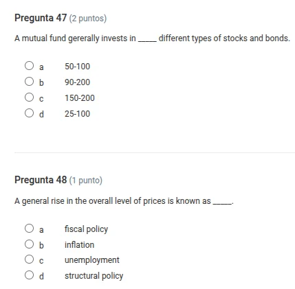 pregunta 47 (2 puntos) a mutual fund generally invests in ___ different…