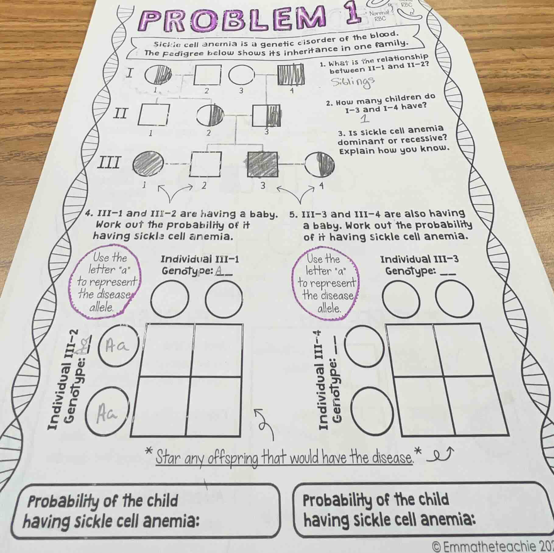 problem 1 sickle cell anemia is a genetic disorder of the blood. the pe…