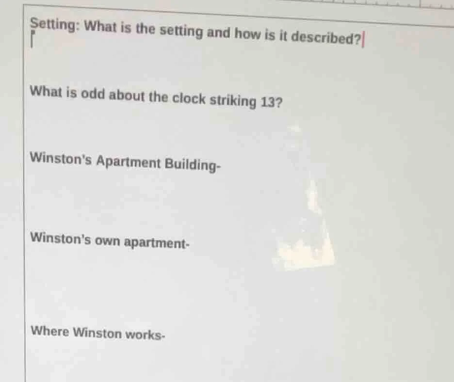 setting: what is the setting and how is it described? what is odd about…