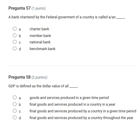 pregunta 57 (1 punto) a bank chartered by the federal goverment of a co…