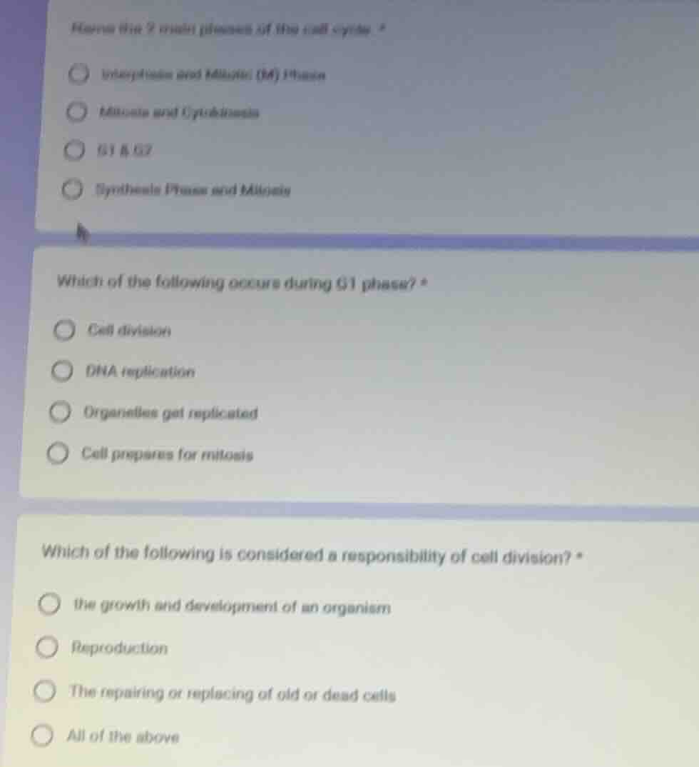 name the 2 main phases of the cell cycle * interphase and mitotic (m) p…