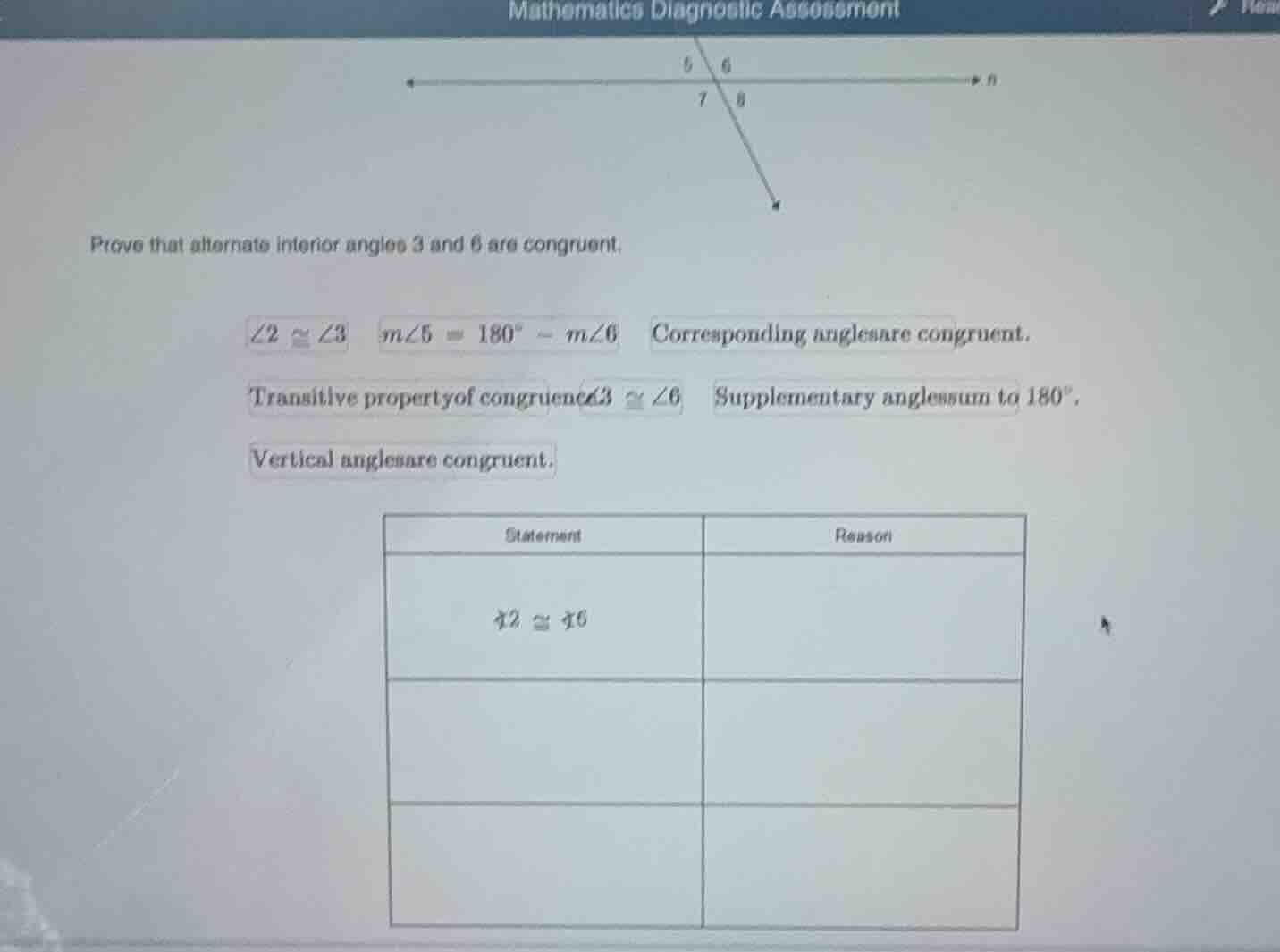mathematics diagnostic assessment prove that alternate interior angles …