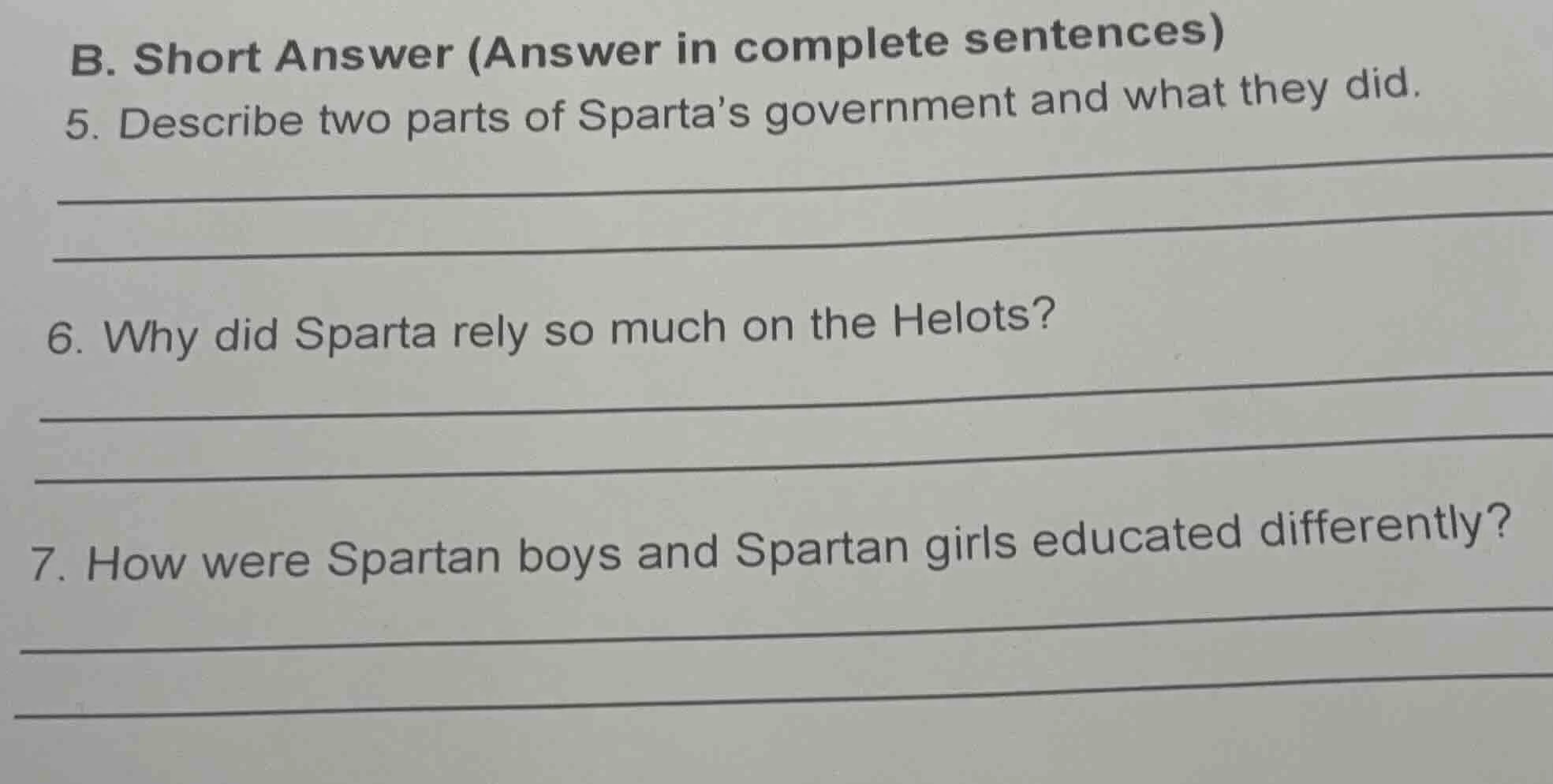 b. short answer (answer in complete sentences) 5. describe two parts of…