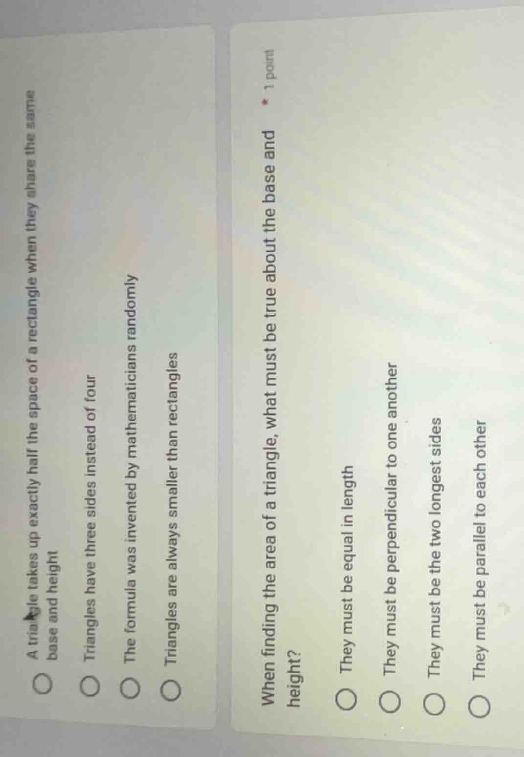 a triangle takes up exactly half the space of a rectangle when they sha…